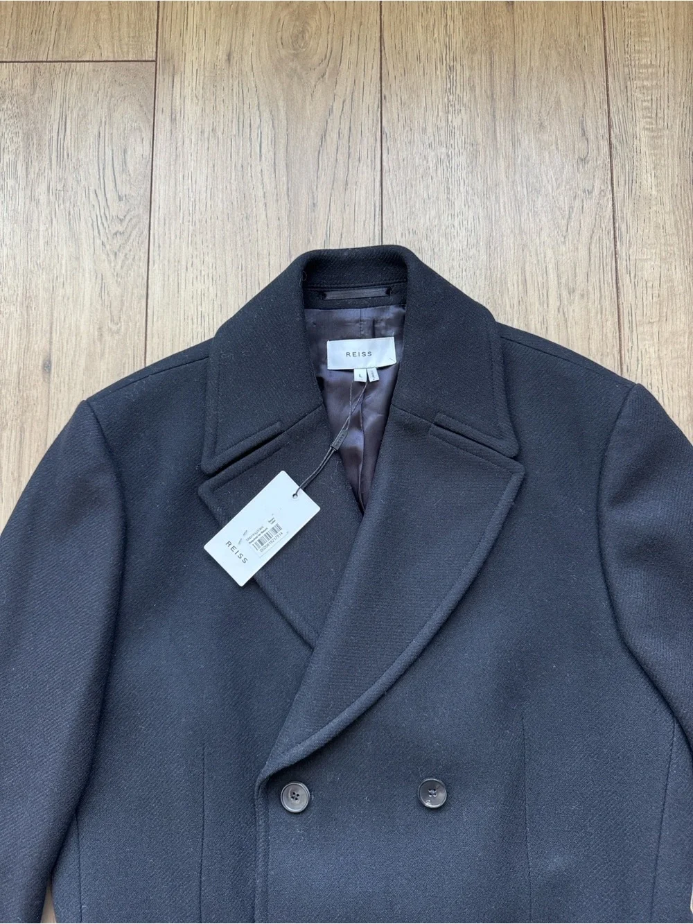 Reiss Caleb Military Overcoat Black Double Breasted Wool Blend Coat Men L NWT